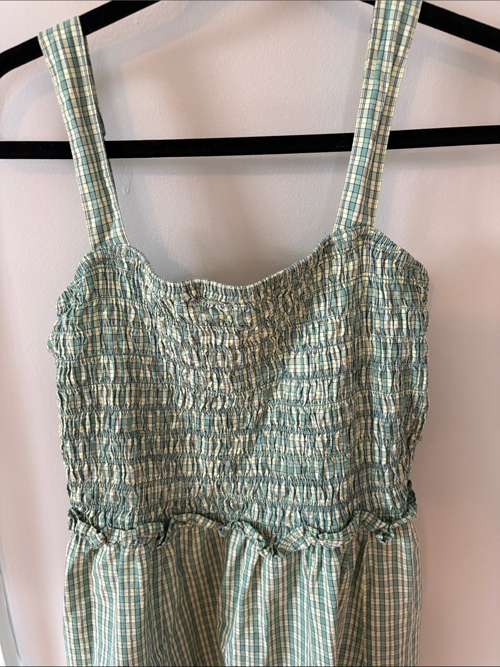 GUC Old Navy Green Gingham Smocked Maxi Dress Size L - Picture 2 of 6